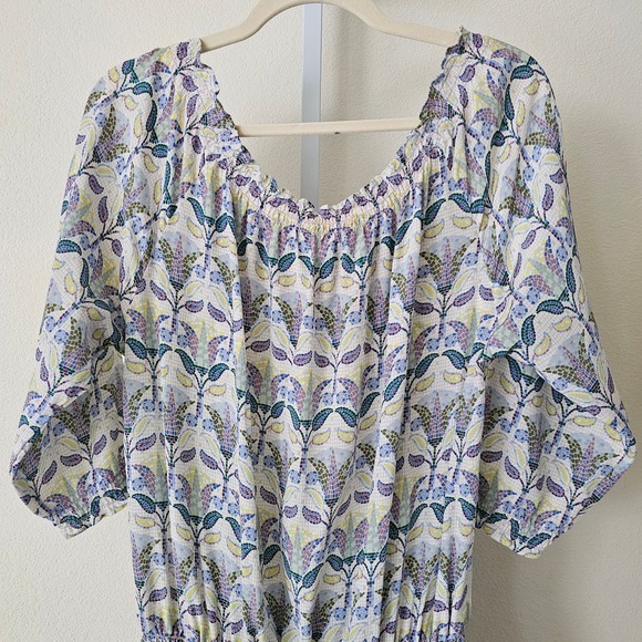 TORY BURCH Silk Mosaic Provence Pompeii Tassels/Smocked Off Shoulder Romper Sz M - Picture 6 of 13